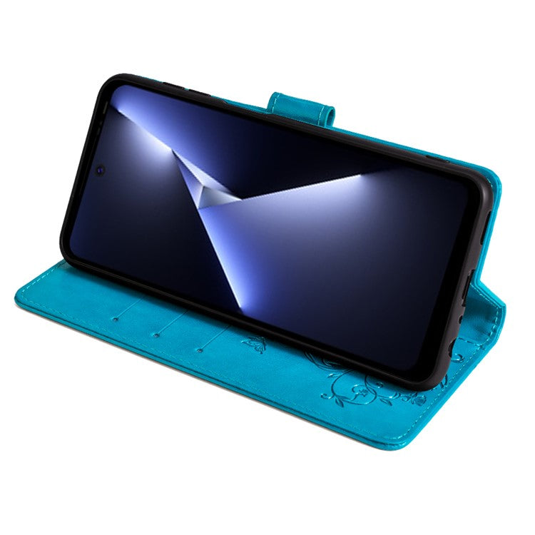 For TECNO Pova 5 Pro 5G Wallet Protective Case PU Leather Butterfly Flower Magnetic Flip Cover - Blue