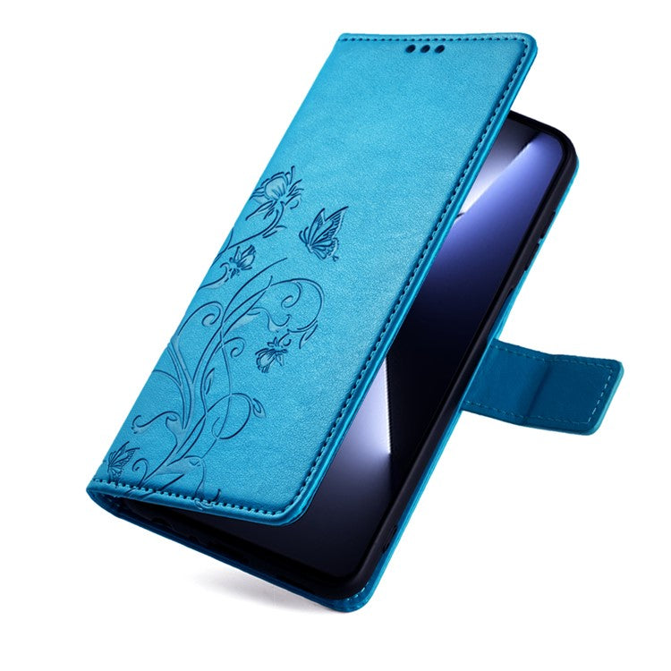 For TECNO Pova 5 Pro 5G Wallet Protective Case PU Leather Butterfly Flower Magnetic Flip Cover - Blue