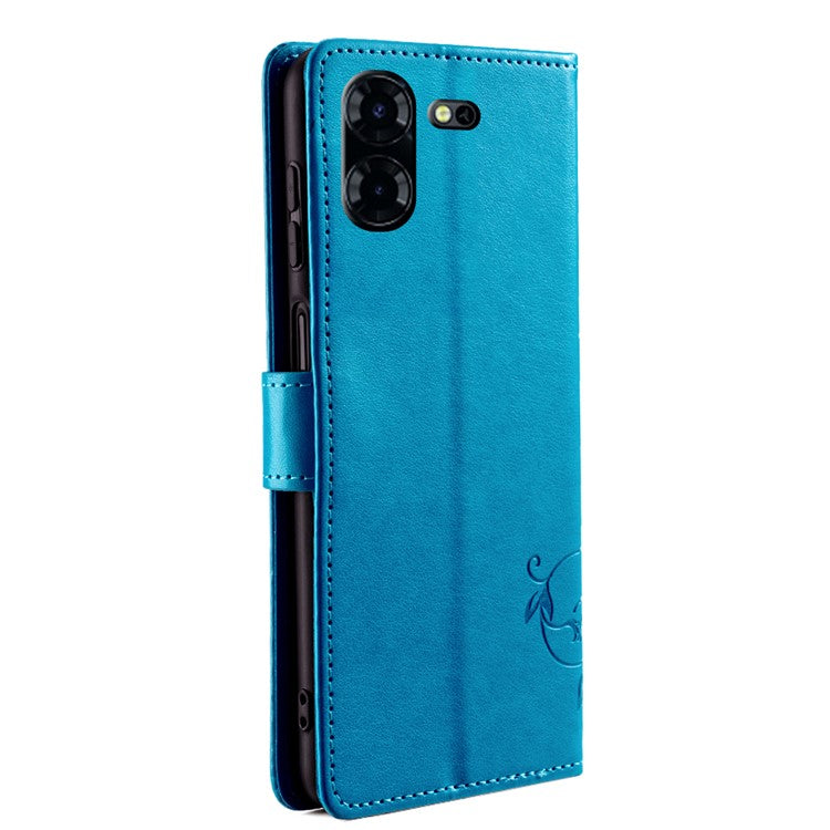 For TECNO Pova 5 Pro 5G Wallet Protective Case PU Leather Butterfly Flower Magnetic Flip Cover - Blue