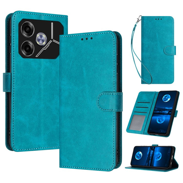 For TECNO Pova 6 5G Case Fall Proof PU Leather Phone Cover with Strap - Green