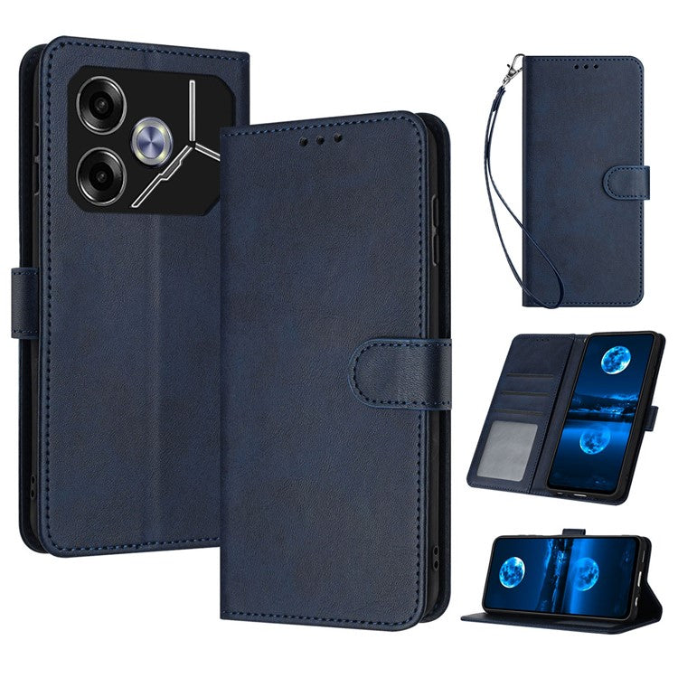 For TECNO Pova 6 5G Case Fall Proof PU Leather Phone Cover with Strap - Sapphire