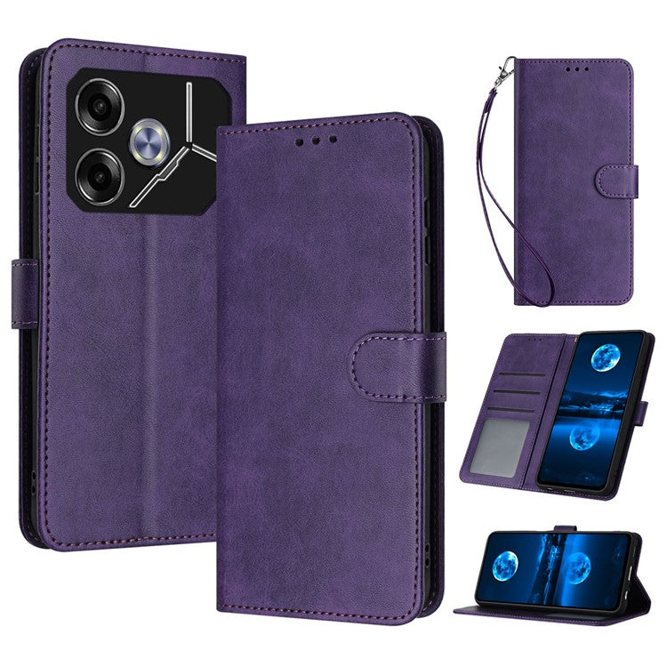 For TECNO Pova 6 5G Case Fall Proof PU Leather Phone Cover with Strap - Purple