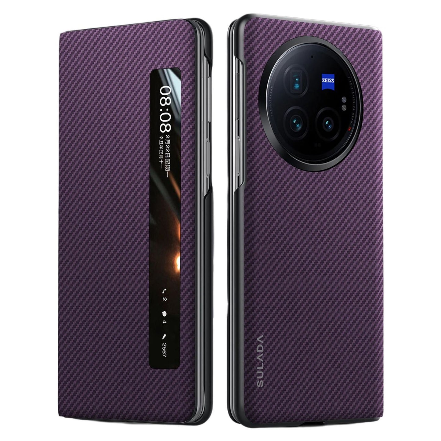 SULADA For vivo X Fold3 Pro Case View Window Leather+PC Back Cover with Wake / Sleep Function - Purple