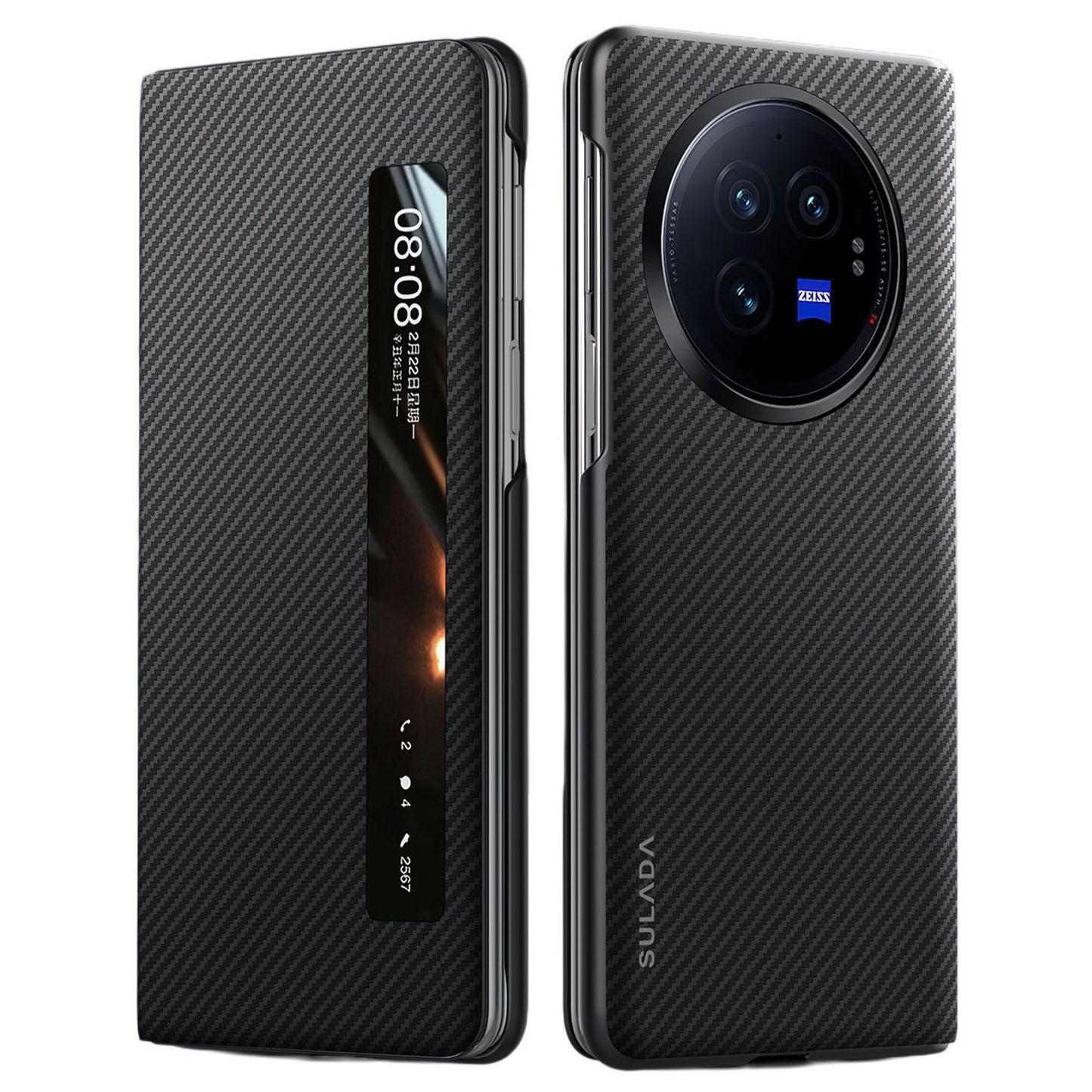 SULADA For vivo X Fold3 Case View Window Leather+PC Phone Cover - Black