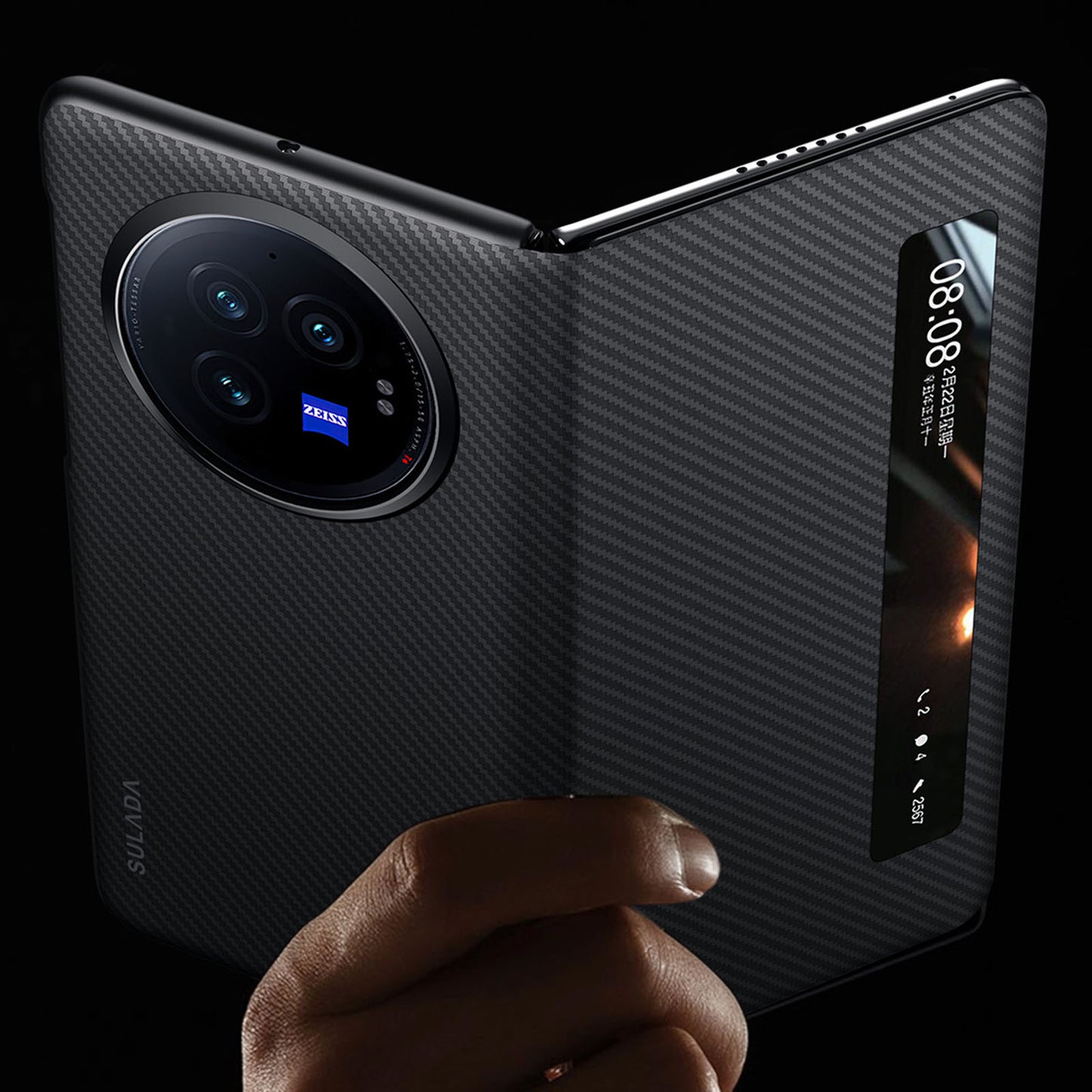 SULADA For vivo X Fold3 Case View Window Leather+PC Phone Cover - Black