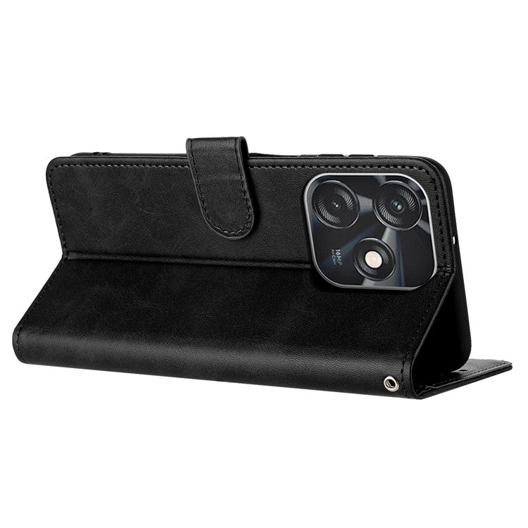 For TECNO Spark 10 4G / 10C 4G Case Leather Drop Protection Folding Stand Phone Cover - Black
