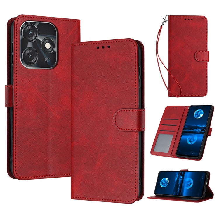 For TECNO Spark 10 4G / 10C 4G Case Leather Drop Protection Folding Stand Phone Cover - Red