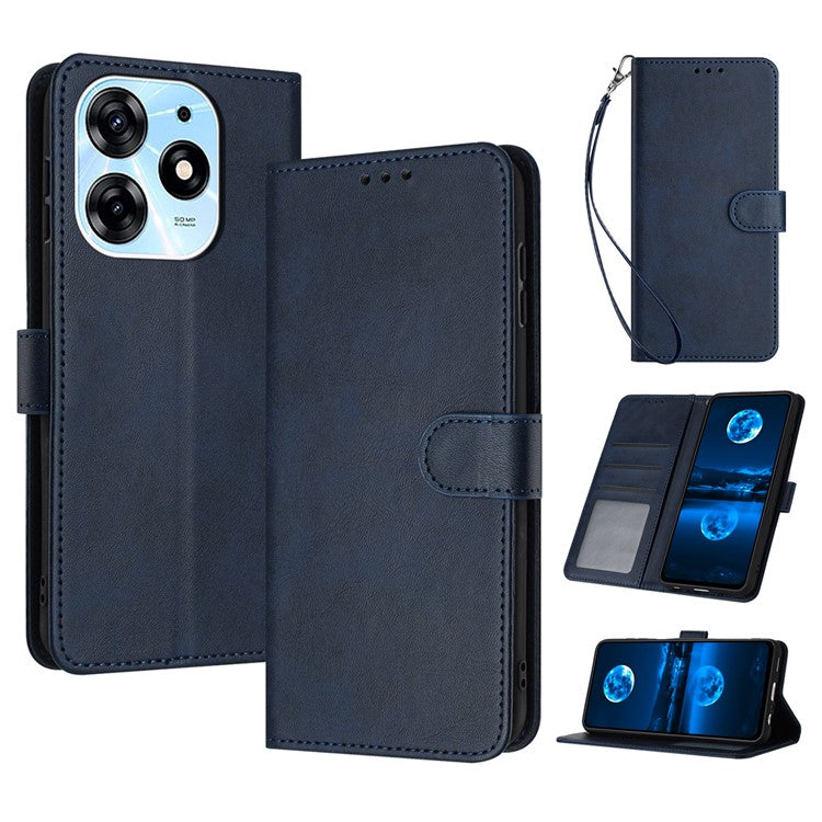 For TECNO Spark 10 Pro Case TPU+PU Leather Cell Phone Protective Cover with Strap - Sapphire