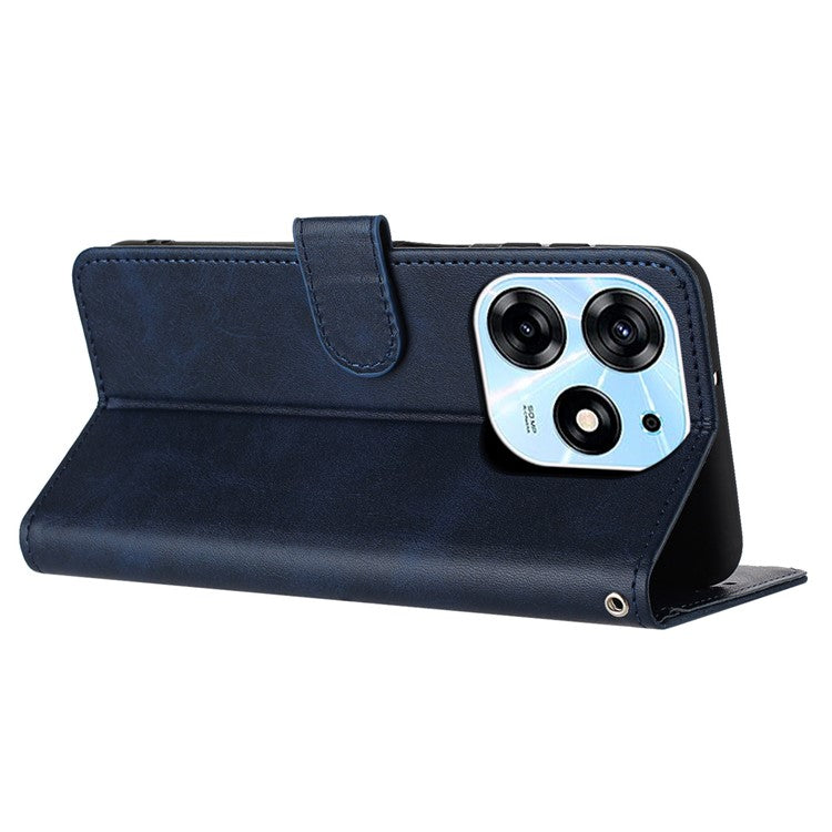 For TECNO Spark 10 Pro Case TPU+PU Leather Cell Phone Protective Cover with Strap - Sapphire