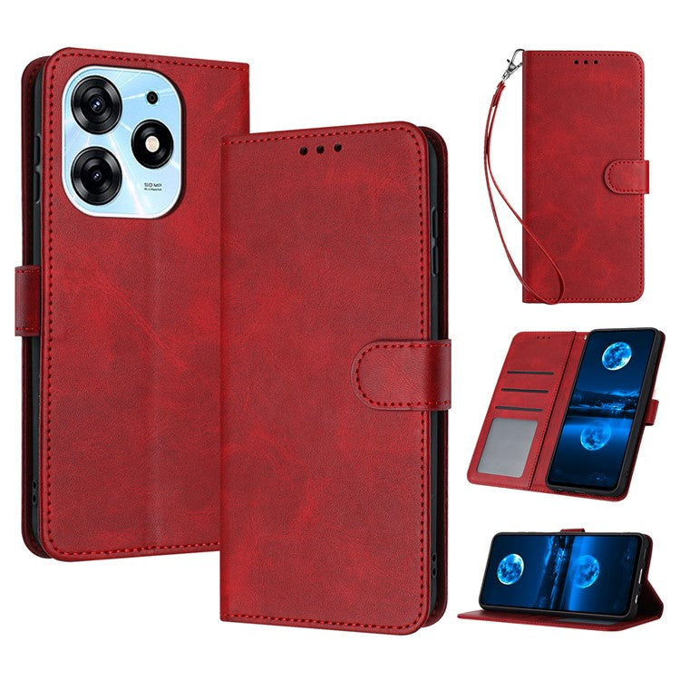 For TECNO Spark 10 Pro Case TPU+PU Leather Cell Phone Protective Cover with Strap - Red