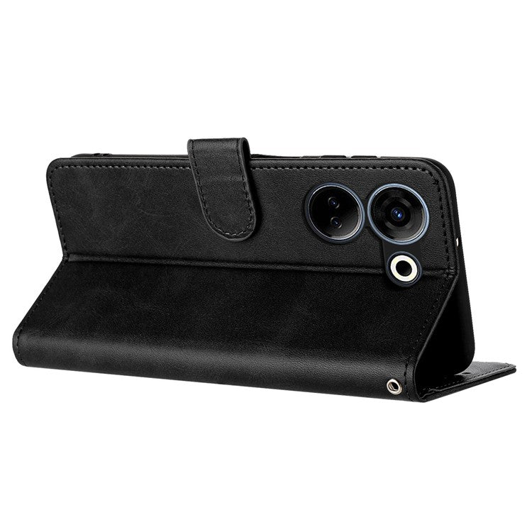 Drop-Proof Case for TECNO Camon 20 4G / Camon 20 Pro 4G PU Leather Phone Cover with Strap - Black