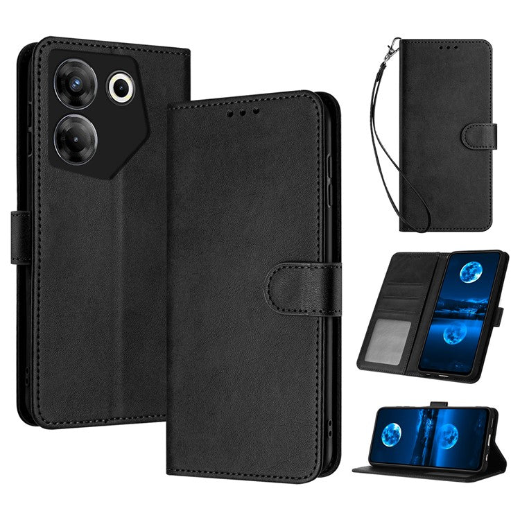 For TECNO Camon 20 Pro 5G Case Leather Stand Wallet Magnetic Clasp Phone Cover - Black