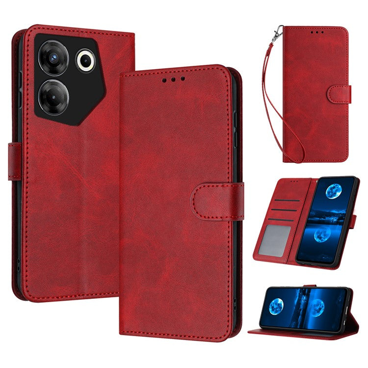 For TECNO Camon 20 Pro 5G Case Leather Stand Wallet Magnetic Clasp Phone Cover - Red