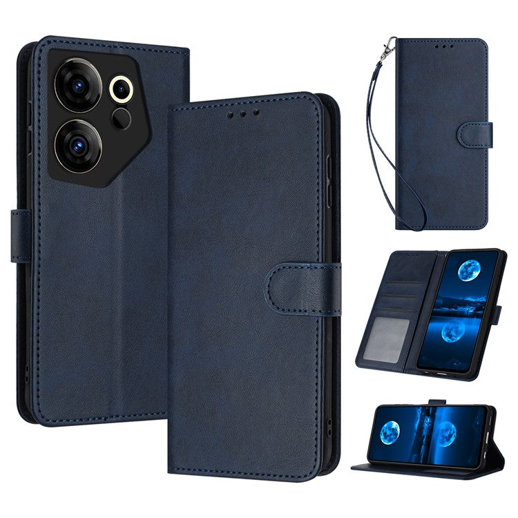 Case for TECNO Camon 20 Premier 5G Folding Stand PU Leather Phone Cover with Strap - Sapphire