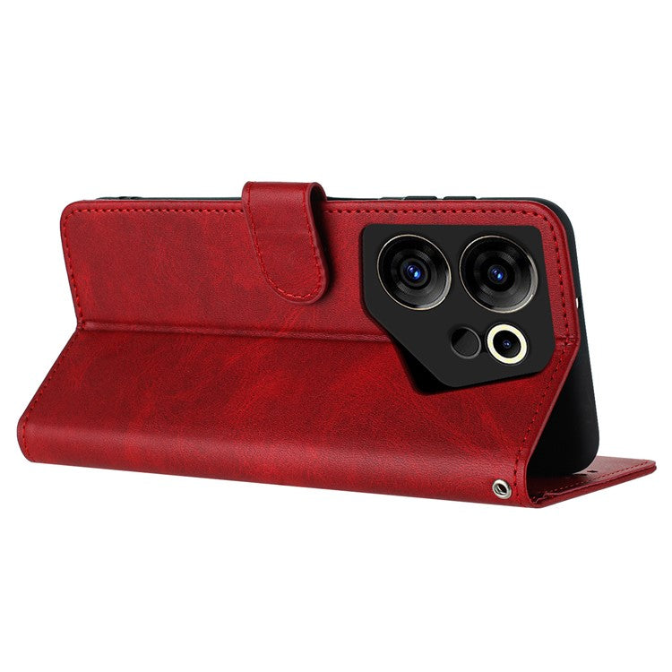 Case for TECNO Camon 20 Premier 5G Folding Stand PU Leather Phone Cover with Strap - Red