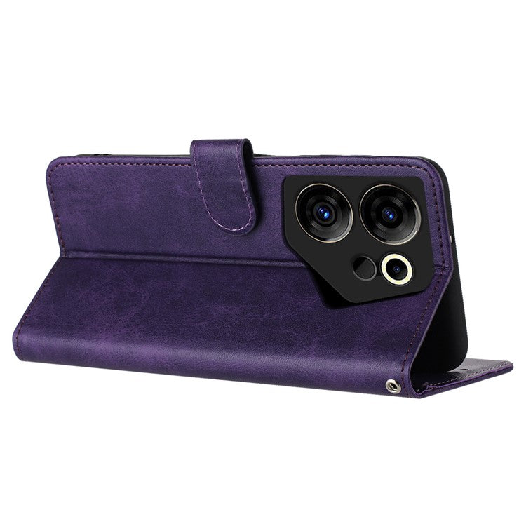 Case for TECNO Camon 20 Premier 5G Folding Stand PU Leather Phone Cover with Strap - Purple
