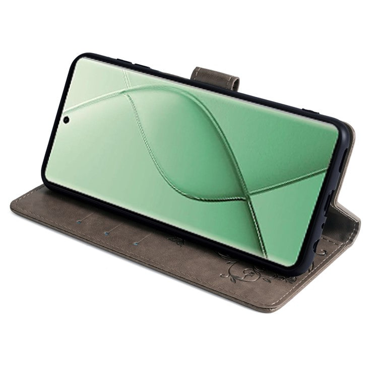 For TECNO Spark 20 Pro+ Case Butterfly Flower Imprinted PU Leather Phone Cover - Grey