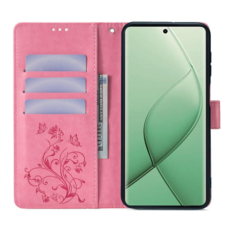 For TECNO Spark 20 Pro+ Case Butterfly Flower Imprinted PU Leather Phone Cover - Pink