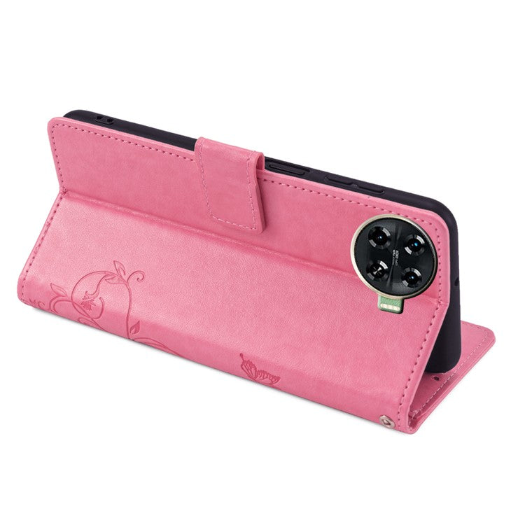 For TECNO Spark 20 Pro+ Case Butterfly Flower Imprinted PU Leather Phone Cover - Pink