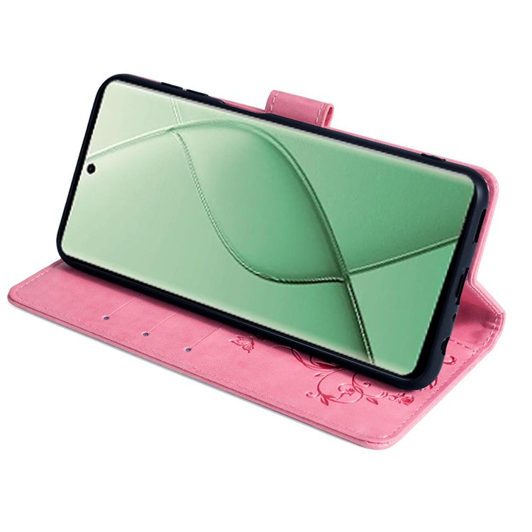 For TECNO Spark 20 Pro+ Case Butterfly Flower Imprinted PU Leather Phone Cover - Pink