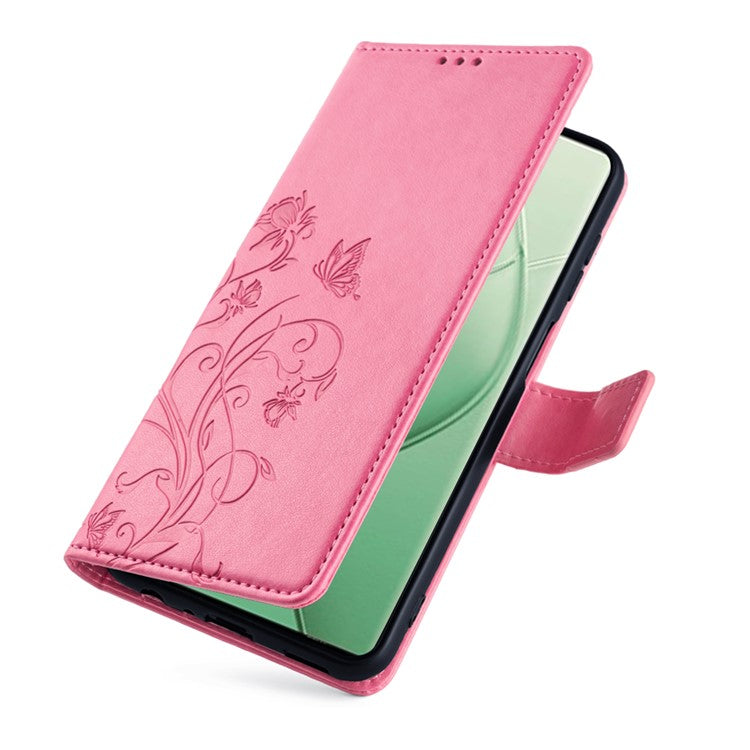 For TECNO Spark 20 Pro+ Case Butterfly Flower Imprinted PU Leather Phone Cover - Pink