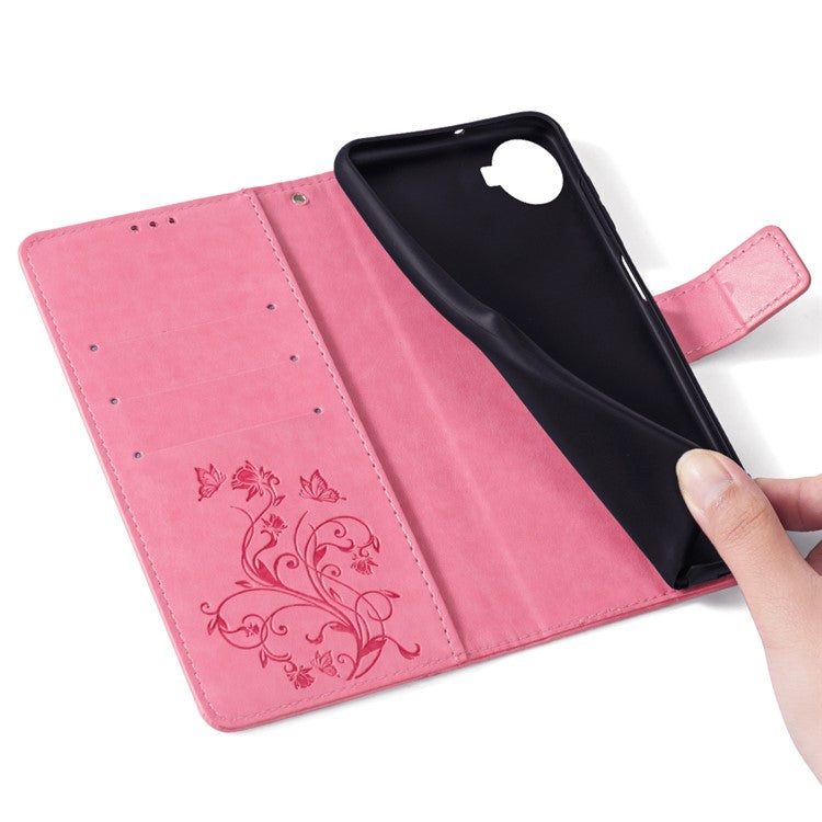 For TECNO Spark 20 Pro+ Case Butterfly Flower Imprinted PU Leather Phone Cover - Pink