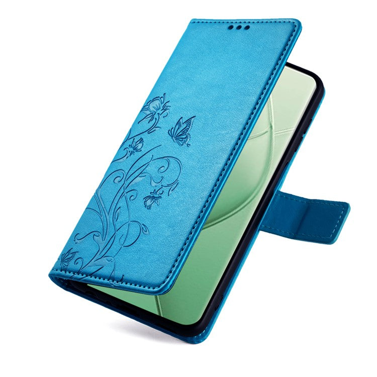 For TECNO Spark 20 Pro+ Case Butterfly Flower Imprinted PU Leather Phone Cover - Blue