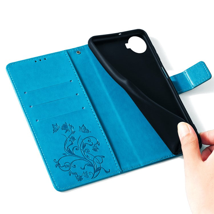 For TECNO Spark 20 Pro+ Case Butterfly Flower Imprinted PU Leather Phone Cover - Blue