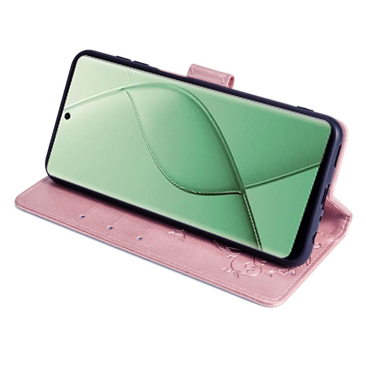 For TECNO Spark 20 Pro+ Case Butterfly Flower Imprinted PU Leather Phone Cover - Rose Gold