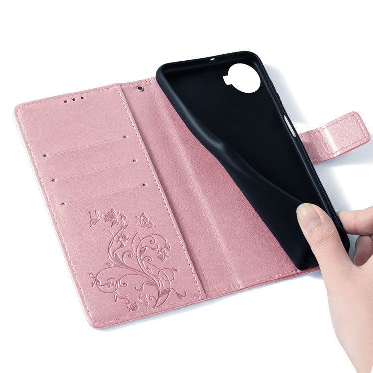 For TECNO Spark 20 Pro+ Case Butterfly Flower Imprinted PU Leather Phone Cover - Rose Gold