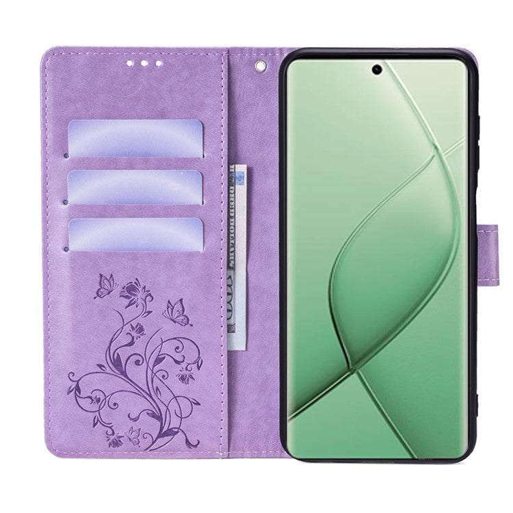 For TECNO Spark 20 Pro+ Case Butterfly Flower Imprinted PU Leather Phone Cover - Purple