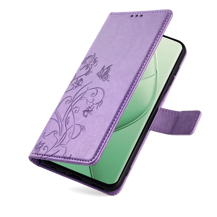 For TECNO Spark 20 Pro+ Case Butterfly Flower Imprinted PU Leather Phone Cover - Purple