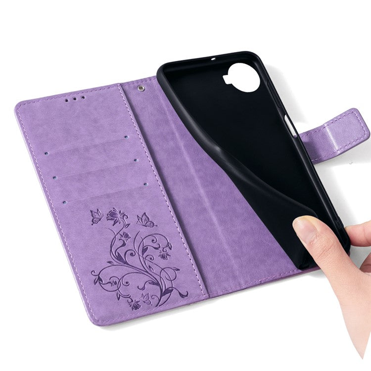 For TECNO Spark 20 Pro+ Case Butterfly Flower Imprinted PU Leather Phone Cover - Purple