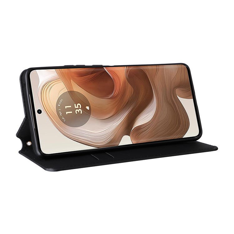 For Motorola Edge 50 Ultra 5G / Moto X50 Ultra 5G Magnetic Phone Case Rhombus Imprinted Wallet Card Holder Cover - Black