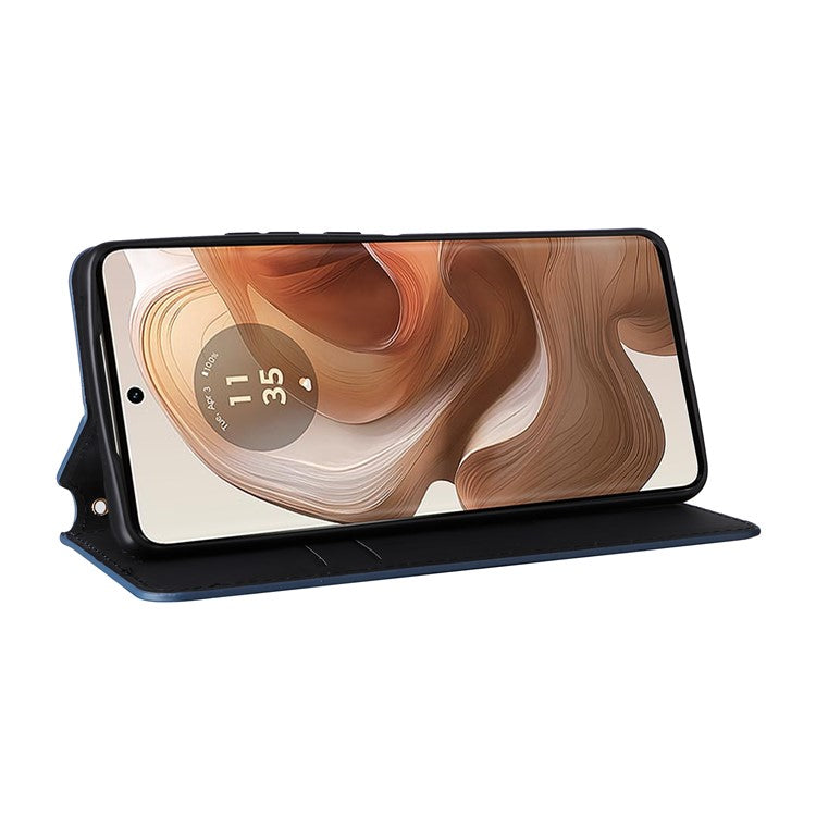 For Motorola Edge 50 Ultra 5G / Moto X50 Ultra 5G Magnetic Phone Case Rhombus Imprinted Wallet Card Holder Cover - Blue