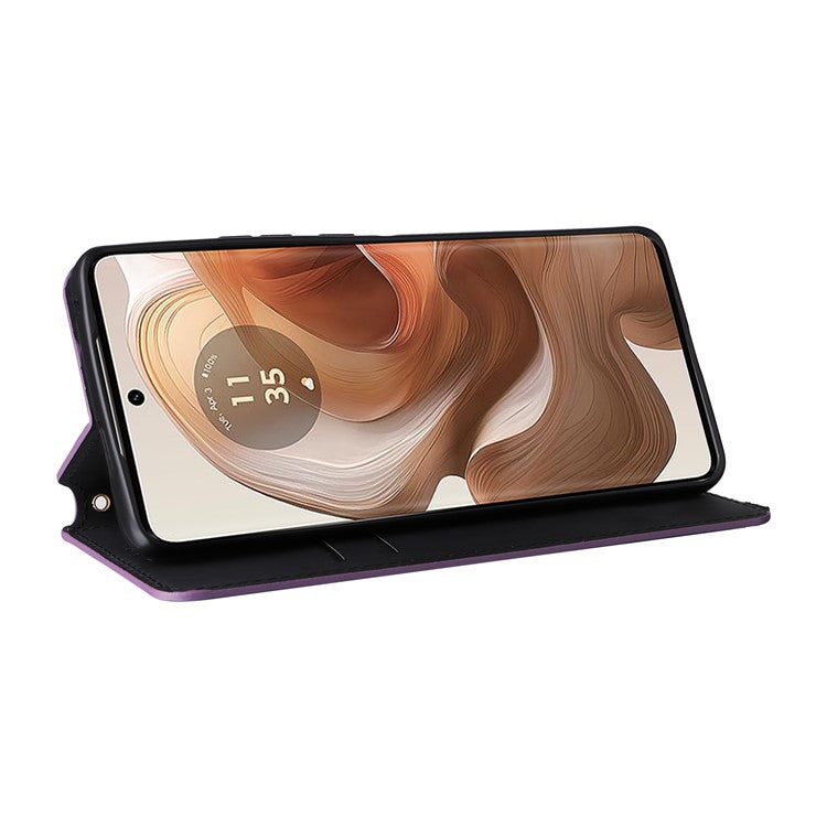 For Motorola Edge 50 Ultra 5G / Moto X50 Ultra 5G Magnetic Phone Case Rhombus Imprinted Wallet Card Holder Cover - Purple