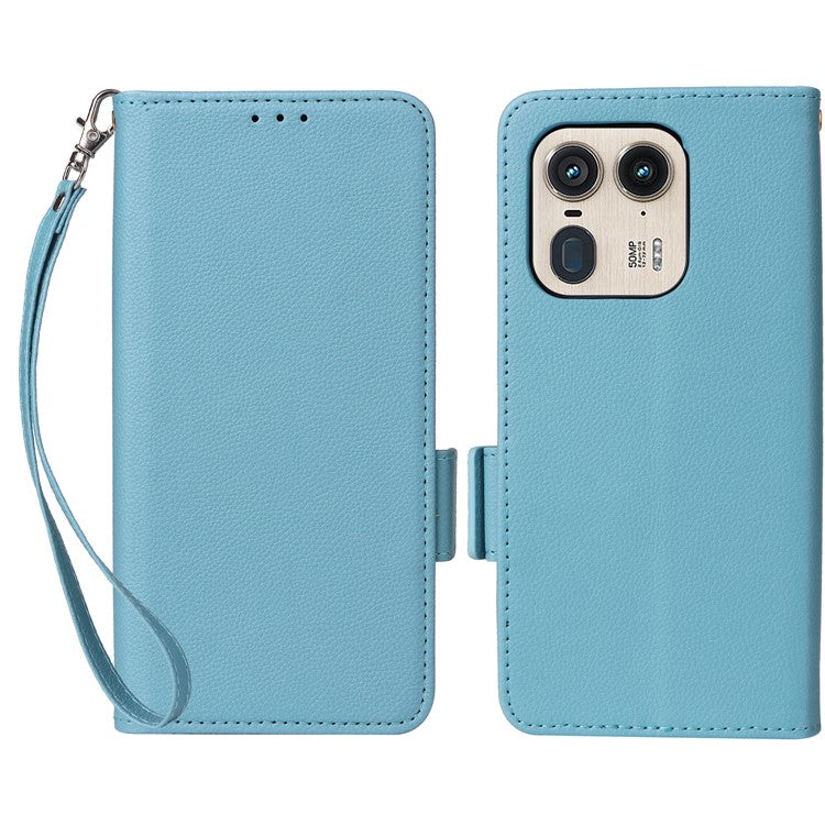 For Motorola Edge 50 Ultra 5G / Moto X50 Ultra 5G Case Wallet Stand Litchi Texture Leather Flip Phone Cover - Baby Blue