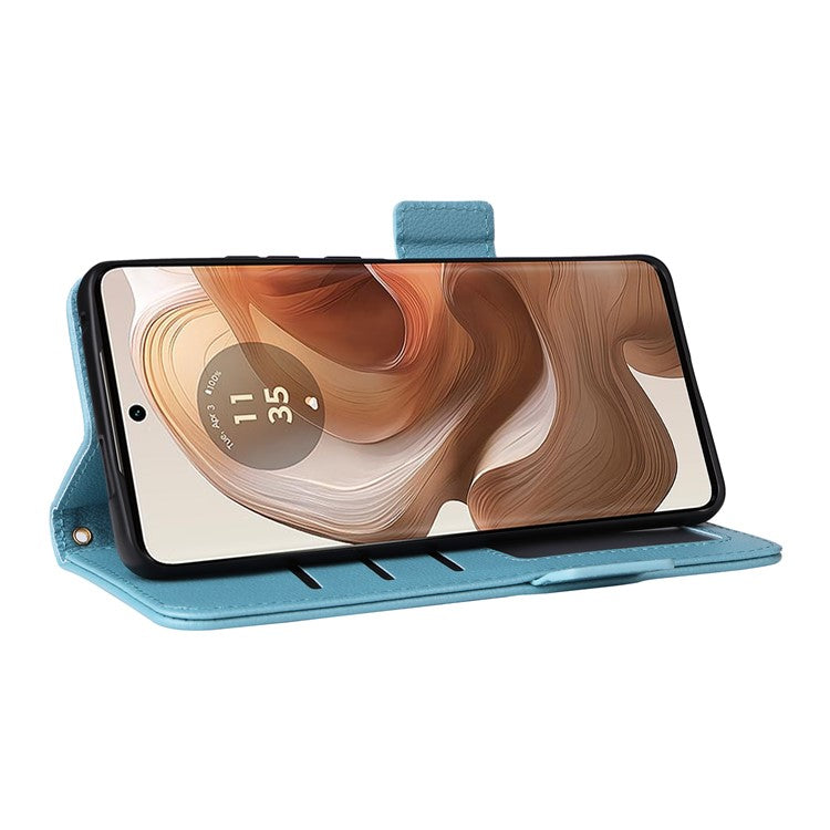 For Motorola Edge 50 Ultra 5G / Moto X50 Ultra 5G Case Wallet Stand Litchi Texture Leather Flip Phone Cover - Baby Blue