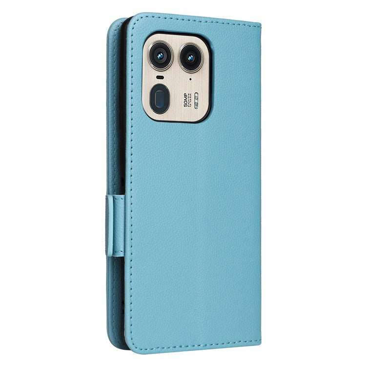 For Motorola Edge 50 Ultra 5G / Moto X50 Ultra 5G Case Wallet Stand Litchi Texture Leather Flip Phone Cover - Baby Blue