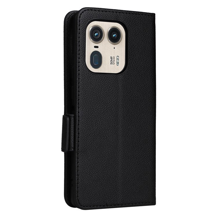 For Motorola Edge 50 Ultra 5G / Moto X50 Ultra 5G Case Wallet Stand Litchi Texture Leather Flip Phone Cover - Black