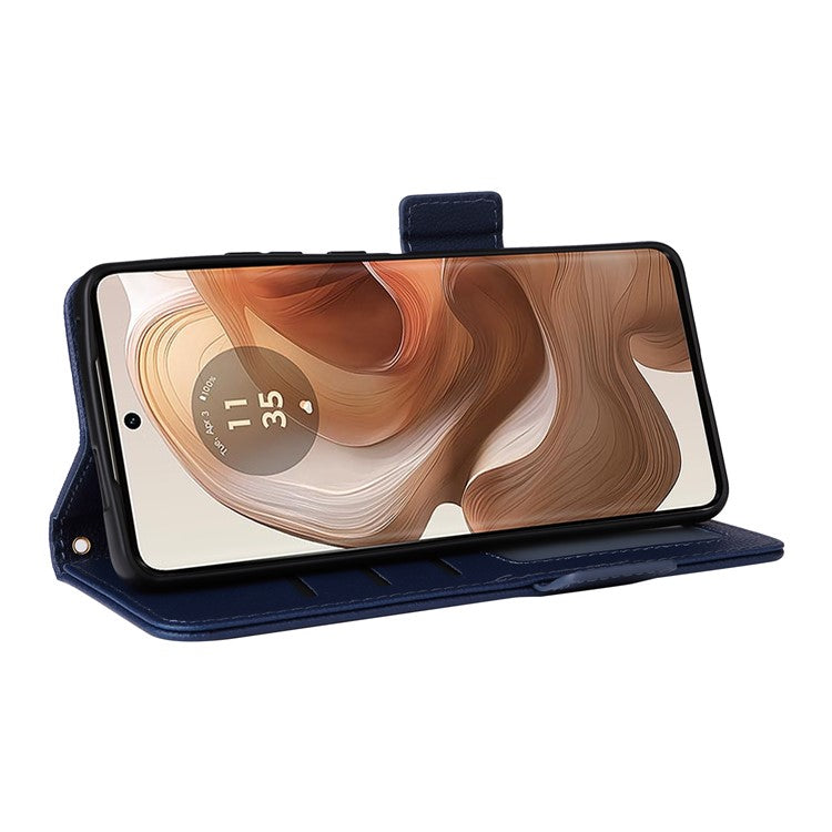 For Motorola Edge 50 Ultra 5G / Moto X50 Ultra 5G Case Wallet Stand Litchi Texture Leather Flip Phone Cover - Dark Blue