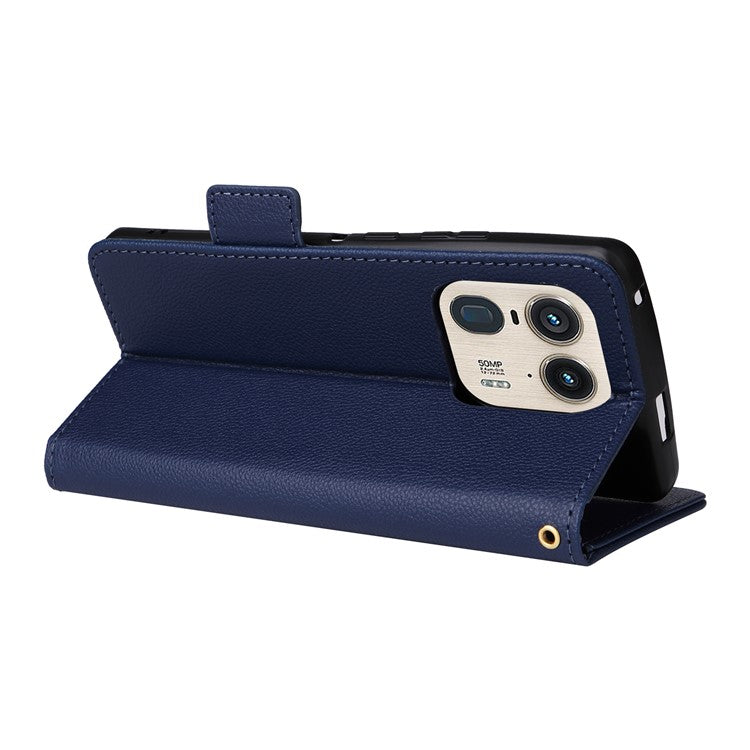 For Motorola Edge 50 Ultra 5G / Moto X50 Ultra 5G Case Wallet Stand Litchi Texture Leather Flip Phone Cover - Dark Blue