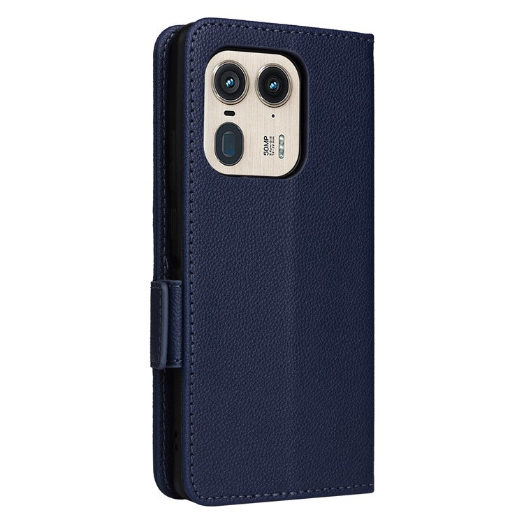 For Motorola Edge 50 Ultra 5G / Moto X50 Ultra 5G Case Wallet Stand Litchi Texture Leather Flip Phone Cover - Dark Blue