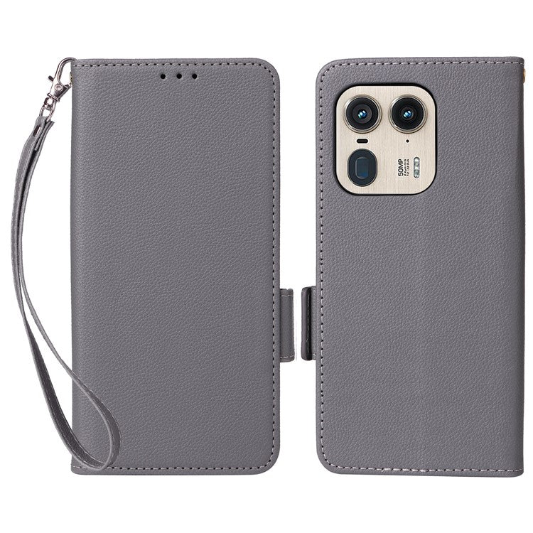 For Motorola Edge 50 Ultra 5G / Moto X50 Ultra 5G Case Wallet Stand Litchi Texture Leather Flip Phone Cover - Grey