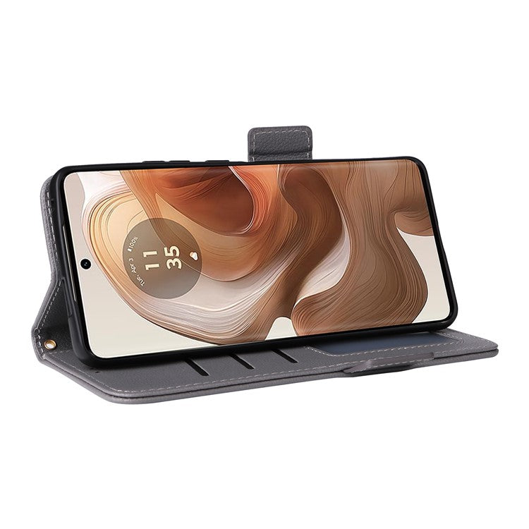 For Motorola Edge 50 Ultra 5G / Moto X50 Ultra 5G Case Wallet Stand Litchi Texture Leather Flip Phone Cover - Grey