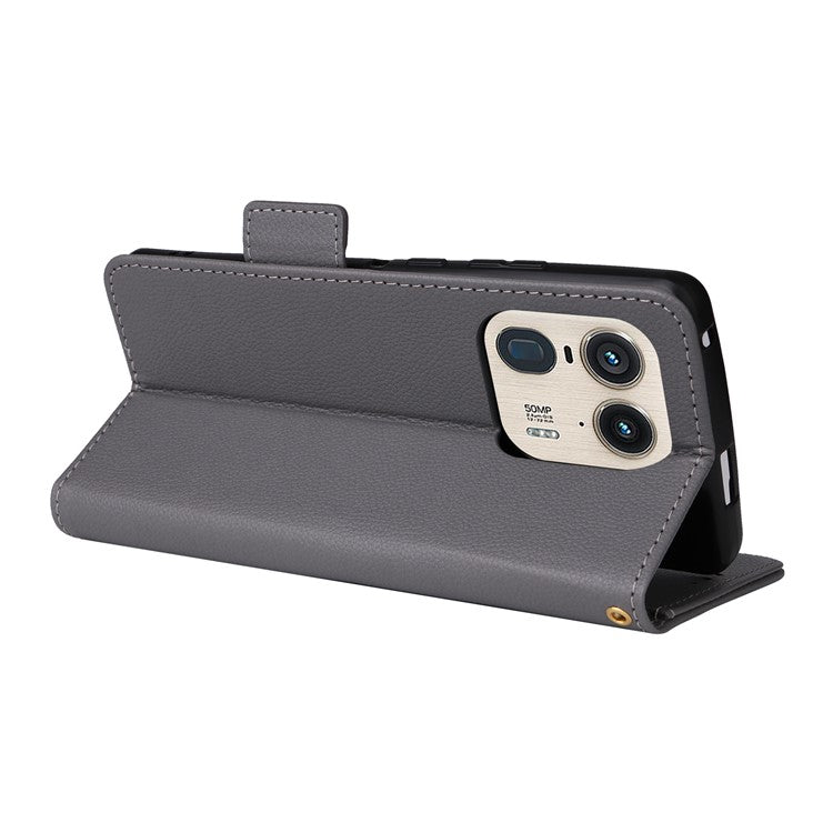 For Motorola Edge 50 Ultra 5G / Moto X50 Ultra 5G Case Wallet Stand Litchi Texture Leather Flip Phone Cover - Grey
