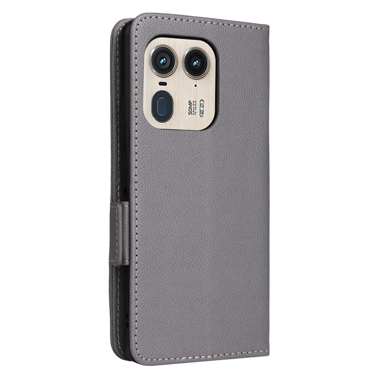 For Motorola Edge 50 Ultra 5G / Moto X50 Ultra 5G Case Wallet Stand Litchi Texture Leather Flip Phone Cover - Grey