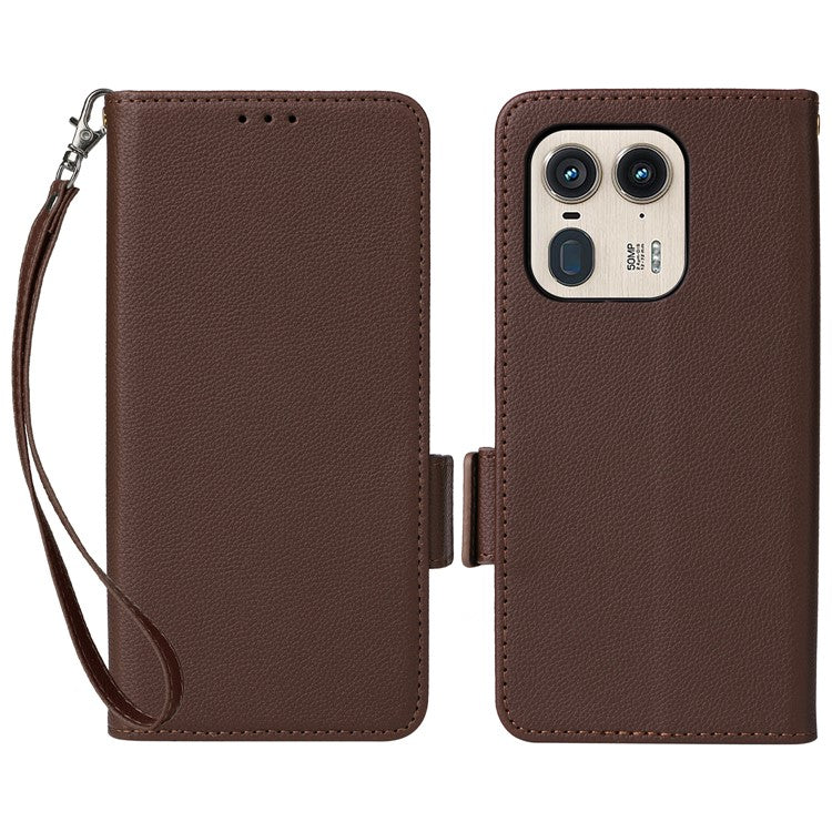 For Motorola Edge 50 Ultra 5G / Moto X50 Ultra 5G Case Wallet Stand Litchi Texture Leather Flip Phone Cover - Brown