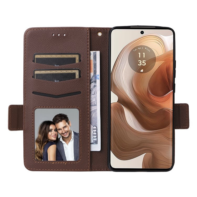 For Motorola Edge 50 Ultra 5G / Moto X50 Ultra 5G Case Wallet Stand Litchi Texture Leather Flip Phone Cover - Brown