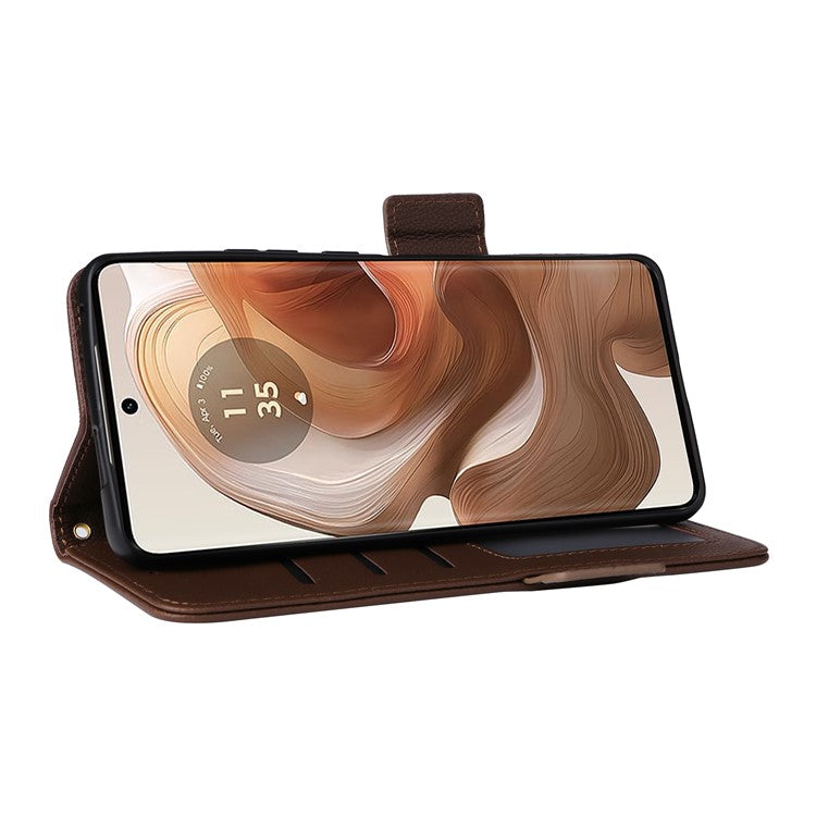 For Motorola Edge 50 Ultra 5G / Moto X50 Ultra 5G Case Wallet Stand Litchi Texture Leather Flip Phone Cover - Brown